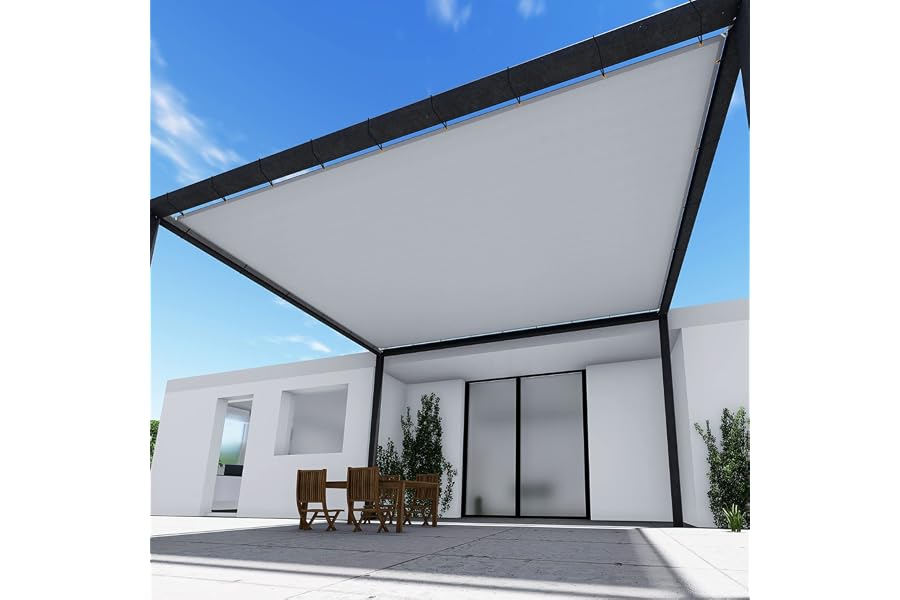 TANG 14' x 14' Waterproof Shade Cloth with Grommets, Sun Shade Sail Rectangle Straight Side, 260 GSM UV Block Fabric Patio Canopy for Deck Carport Backyard Pergola Cover, Gray
