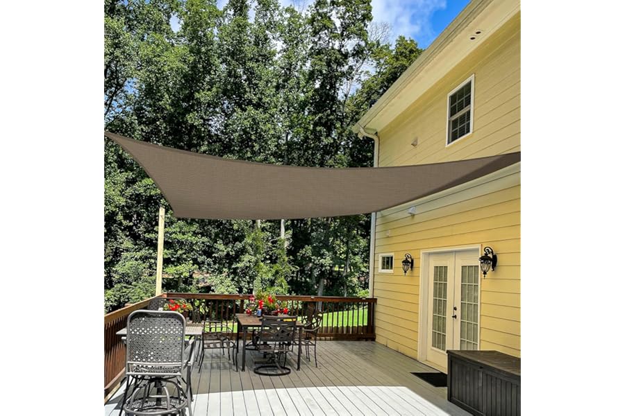 TANG 16' x 18' Sun Shade Sail Rectangle Outdoor Canopy UV Block Sunshades for Patio, Square Shade Cloth for Backyard Porch Deck Garden Pergola Cover, Brown