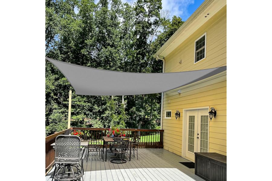 TANG 18' x 18' Sun Shade Sail Rectangle Outdoor Canopy UV Block Sunshades for Patio, Square Shade Cloth for Backyard Porch Deck Garden Pergola Cover, Gray