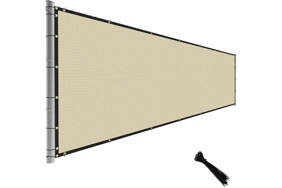 TANG Fence Privacy Screen Beige 6 Feet x 50 Feet Outdoor Shade Cloth with Grommets, 150 GSM Temporary Fence Cover with Zipties Mesh Netting Fences Blockage for Backyard Garden Patio Chain Link
