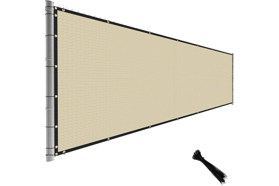 TANG Fence Privacy Screen Beige 6 Feet x 30 Feet Outdoor Shade Cloth with Grommets, 150 GSM Temporary Fence Cover with Zipties Mesh Netting Fences Blockage for Backyard Garden Patio Chain Link