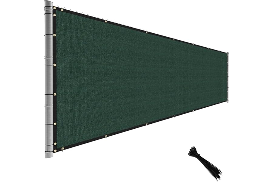 TANG Fence Privacy Screen Green 5 Feet x 12 Feet Outdoor Shade Cloth with Grommets, 150 GSM Temporary Fence Cover with Zipties Mesh Netting Fences Blockage for Backyard Garden Patio Chain Link