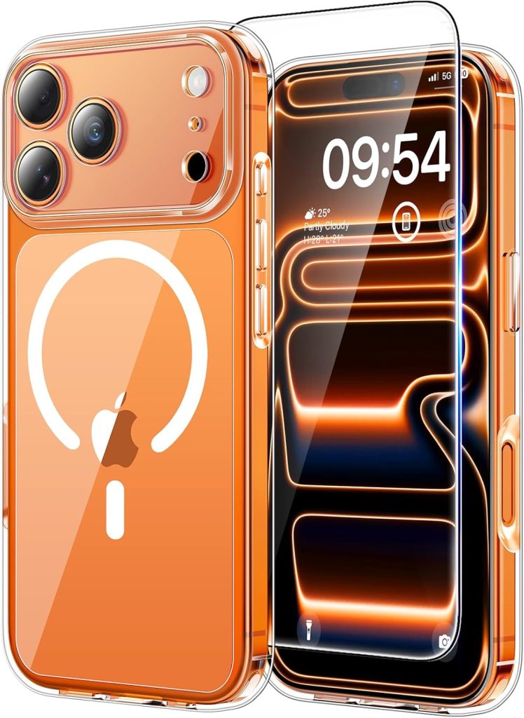TAURI Coque Magnétique pour iPhone 17 Pro avec Protection écran,Protection Totale de la Caméra, [Compatible avec MagSafe] Protection Anti-Choc Mince et Anti-Chute - Transparent