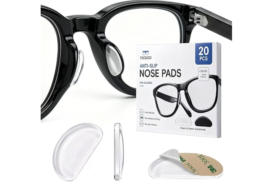 TECBUDD Nose Pads for Glasses,10 Pairs Silicone Anti Slip Eyeglass Pads | 20 Pcs Value Pack | 3M Adhesive Lasts 3X Longer | 1mm Premium Silicone, Skin-Safe | Anti Slip Accessories for Plastic Frames