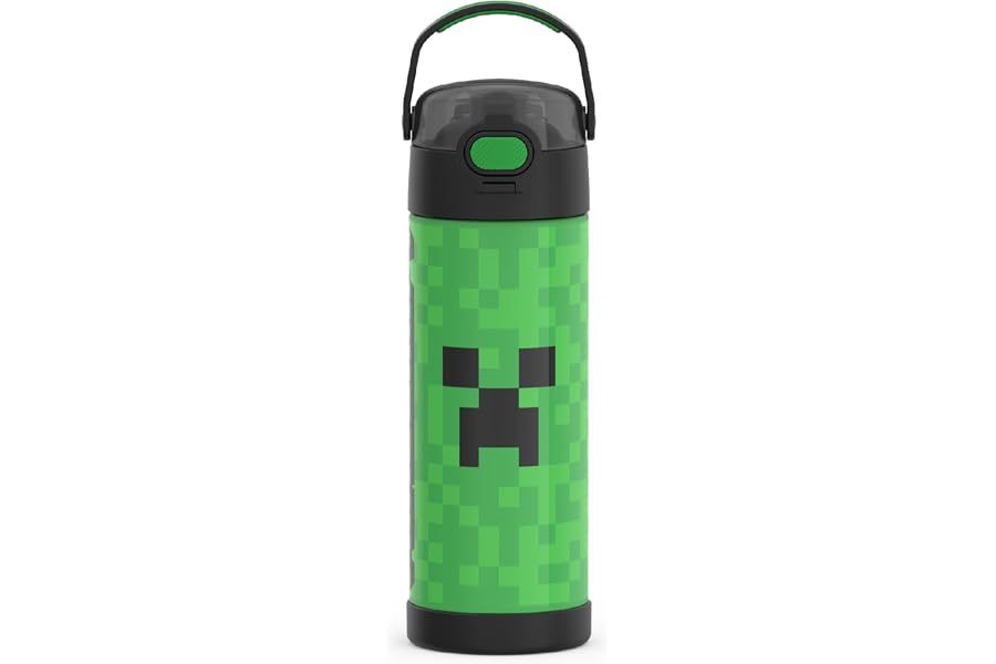 THERMOS FUNTAINER Water Bottle with Spout, 16oz, Minecraft | Kids Stainless Steel Insulated Water Bottle, Keeps Drinks Cold Longer for School & Play, BPA-Free