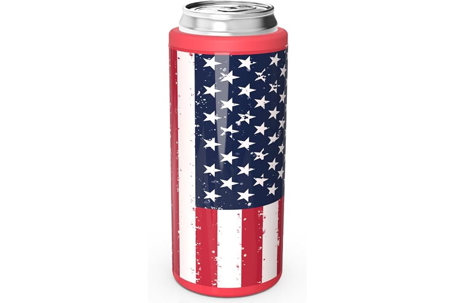 TILUCK Skinny Can Cooler for Slim Beer & Hard Seltzer, Stainless Steel, Doucle-Walled Stainless Steel Insulated Slim Cans, Standard 12 oz (U.S. Flag-NEW)