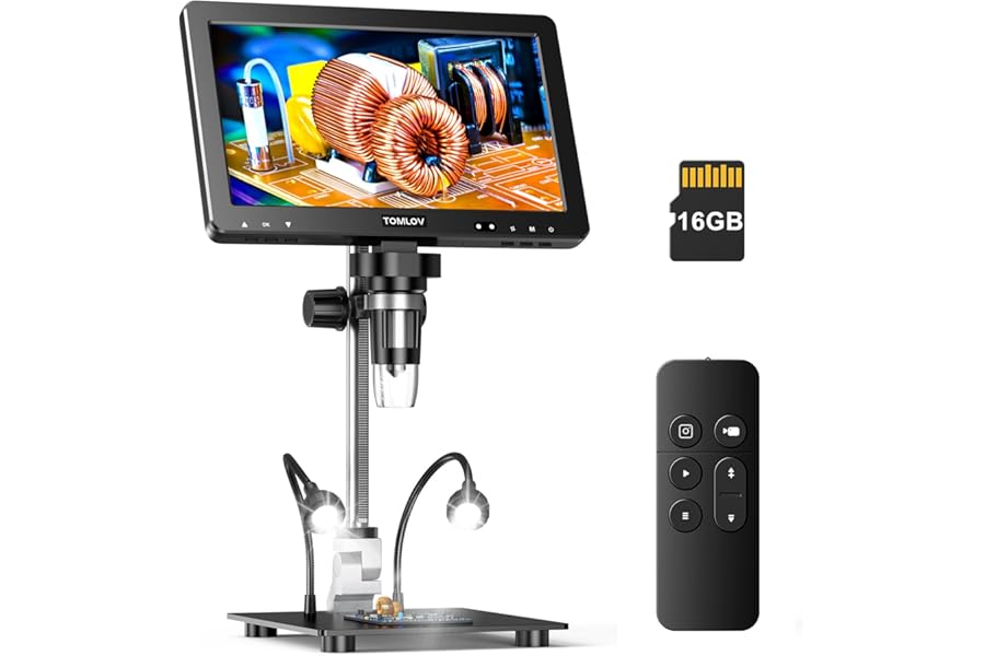 TOMLOV DM9 Max Digital Microscope: 20MP 10.1" 1500X HD IPS Coin Microscope Magnifier for Error Coins with Screen, LCD Soldering Microscopes for Adults, 10 LED Lights, PC/TV Compatible, 16GB