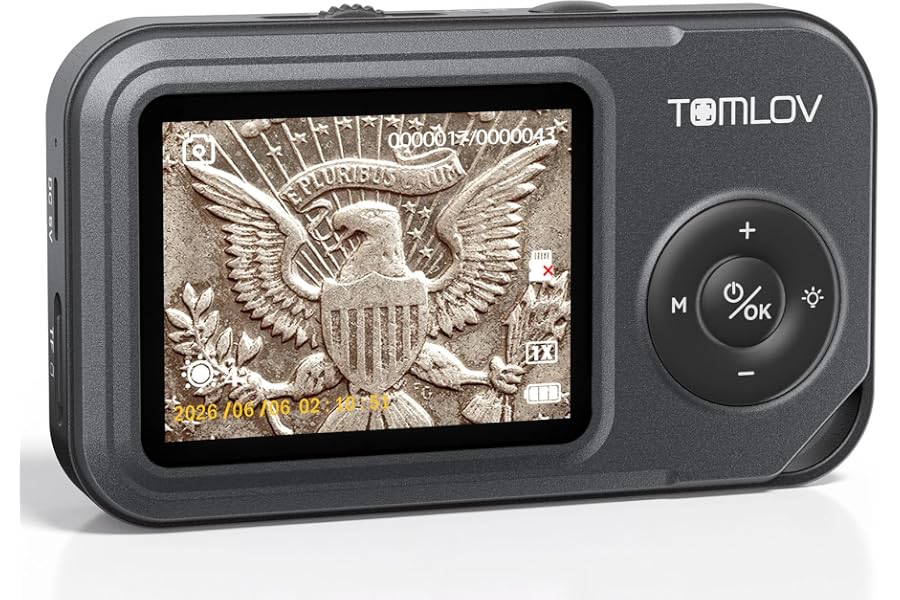 TOMLOV P50 Digital Microscope Handheld: Adjustable Focus Coin Microscope with 2.4" IPS Screen, Trichome Portable Magnifying Glass with Light, Jewelry Loupe for Adults, Windows/Mac Compatible