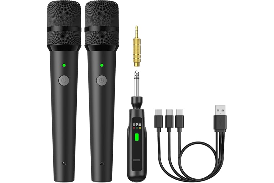 TONOR 2.4G Dual Wireless Microphones, Rechargeable Cordless Handheld Microphones System with Receiver, Karaoke Mics for Singing, Home Party, Birthday, 50ft / 15 m Range, TW-220