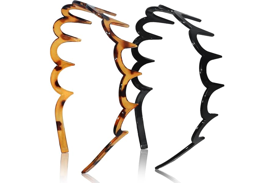 TOSEFES 2026 Zigzag Headbands for Women, 2-Pack U-Shaped Hair Comb Headbands, Non-Slip Slick-Back Hair Accessories, Black & T