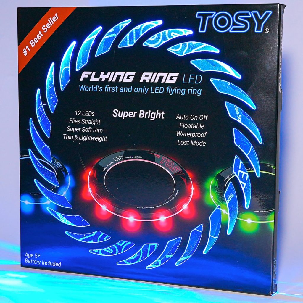 TOSY Flying Ring - 12 Monocolor Leds, superbrillante, Modo perdido, Encendido automático, Regalo de Pascua para niños, Seguro, Impermeable, Juguete para Piscina, Playa y Camping