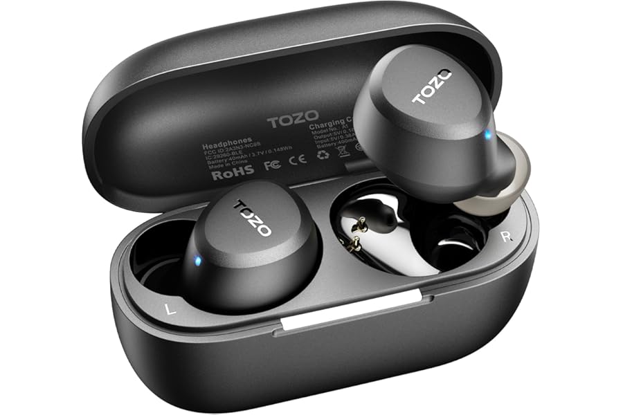 TOZO A1 Wireless Earbuds Bluetooth 5.3 Light Weight in Ear IPX5 Waterproof Headphones 2 Mic for AI Calls, Immersive Premium Sound Bass Headset with Charging Case, 32 Presets EQ Customization via App