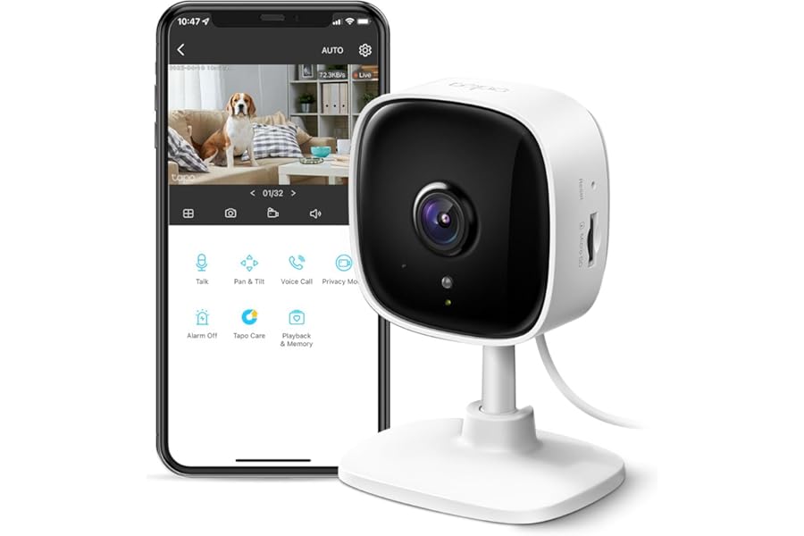 TP-Link Tapo 1080P Indoor Security Camera for Baby Monitor, Dog Camera w/Motion Detection, 2-Way Audio Siren, Night Vision, Cloud & SD Card Storage, Works w/Alexa & Google Home (Tapo C100)