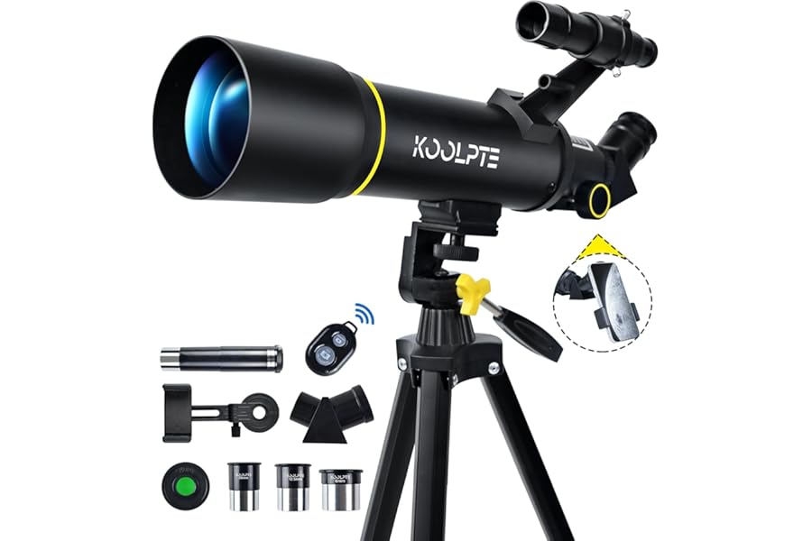 Telescope, 70mm Aperture 400mm AZ Mount Astronomical Refracting Telescopes (20x-200x) for Kids & Adults, Portable Travel with Tripod Phone Adapter, Remote Control, Easy to Use, Black