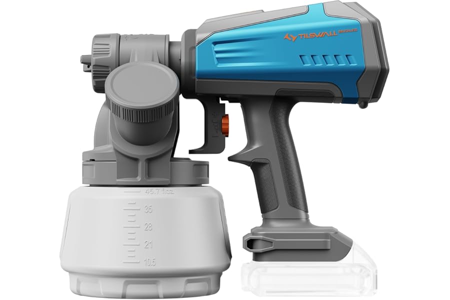 Tilswall Cordless Paint Sprayer Shark700, Fits Dewalt 20V (No Battery) | Brushless Motor, 3 Spray Patterns, 1300ml Capacity, Easy Side-Fill, Easy to Clean, For House Painting, Furniture, Outdoor
