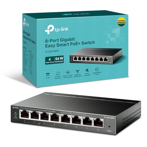Tp-Link Tl-Sg108Pe Desktop Poe Switch 8-Poort Gigabit Easy-Smart-Switch, 4 Poe-Poorten Format Standard Zwart