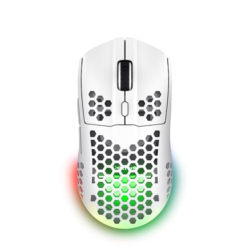 Trust Gaming GXT 929W Helox Ultralichte Draadloze Gaming Muis 75g, Batterijduur 80h, 2.4 GHz Micro-USB, Aanpasbare DPI 800-4800, LED Oplaadbare Gaming Mouse voor PC Computer Laptop - Wit