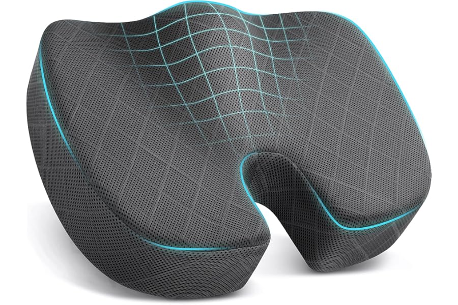 TushGuard Seat Cushion - Memory Foam Sitting Pillow for Office Chair, Car Seat, Airplane, Bleacher - Sciatica & Hip & Coccyx