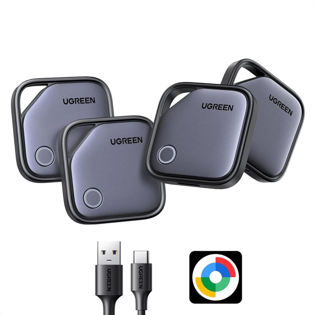 UGREEN FineTrack G Traceur Fonctionne Lot de 4 Android Uniquement | avec Find Hub, Chargement USB C, Localisateur Objets Bluetooth, pour Clés Valises Portefeuilles Wallet Bagages Sacs
