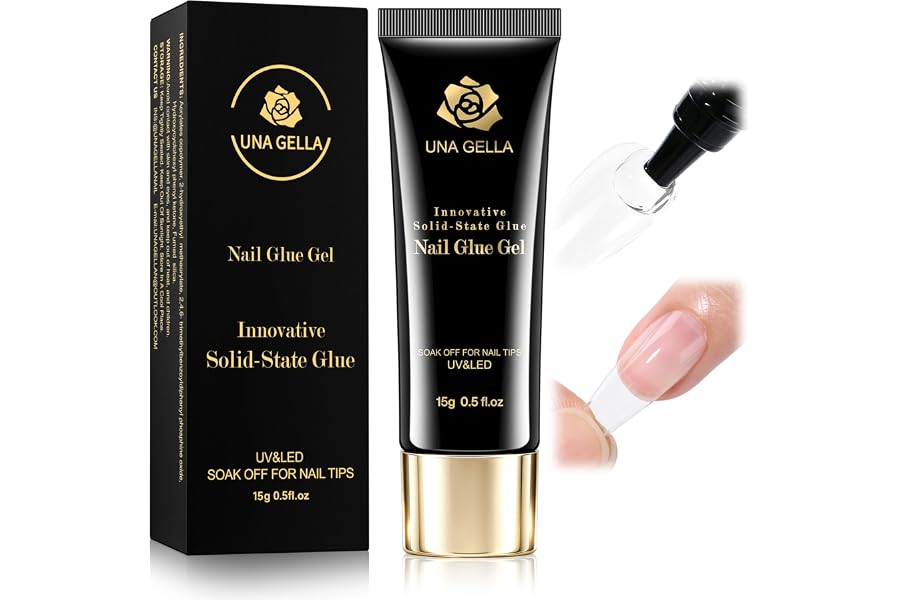 UNA GELLA 15g Solid Nail Glue Super Strong for Press On Nails & Fake Nails | Lamp Curing Needed, Long-Lasting Glue Gel for Cl