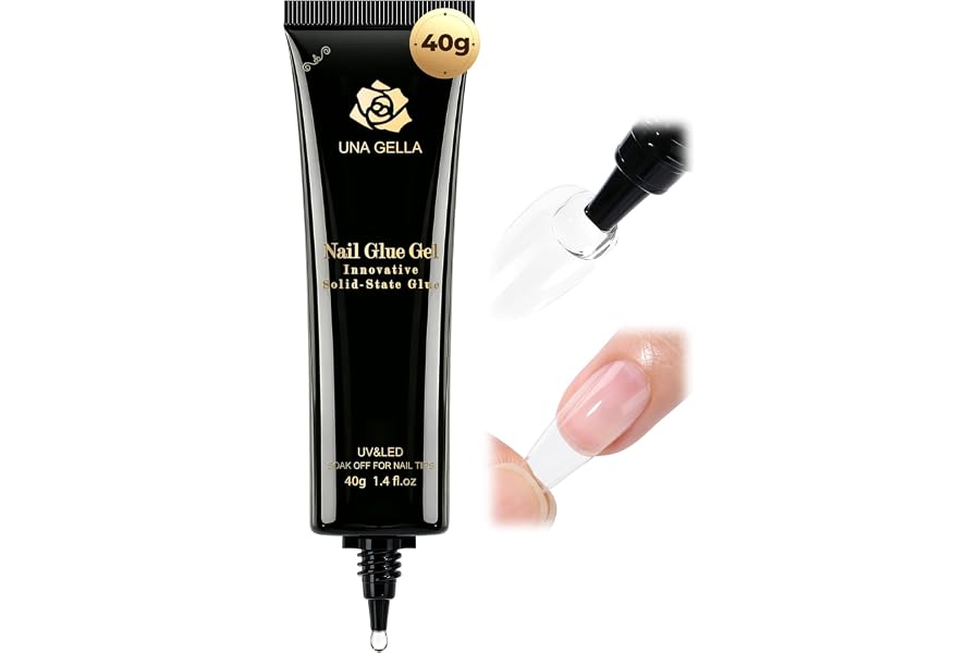 UNA GELLA Gel Nail Glue, Solid Nails Gl ue Gel 40g Lamp Curing Needed Soak Off G LUE Strong Nail G LUE G el for Acrylic Fake Nails Tips Extension Press On Nails for Gelly Tips