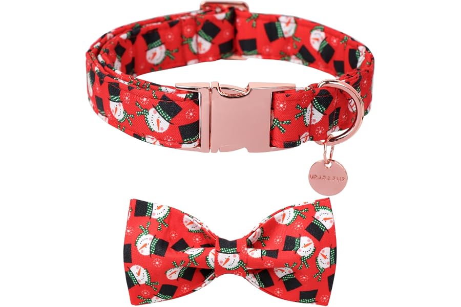 UP URARA PUP Christmas Dog Collar with Bow Tie, Christmas Collar for Puppy Girl Boy Dog or Cat, Bowtie Dogs Collars with Durable Metal Buckle, Cute Pet Collars, L