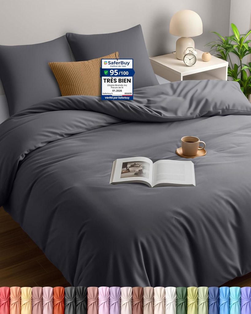 Utopia Bedding Housse de Couette 220x240 cm avec 2 Taies d'oreiller 65x65 cm (Gris) - Parure de lit 220 x 240 cm - Ensembles de Housses de Couette en Microfibre brossée Douce