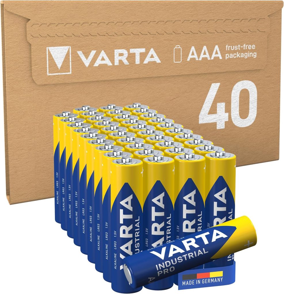VARTA Pilas AAA, paquete de 40, Industrial Pro, Baterías Alcalinas, 1,5V, paquete de almacenamiento de embalaje ecológico, Made in Germany [Exclusivo en Amazon]