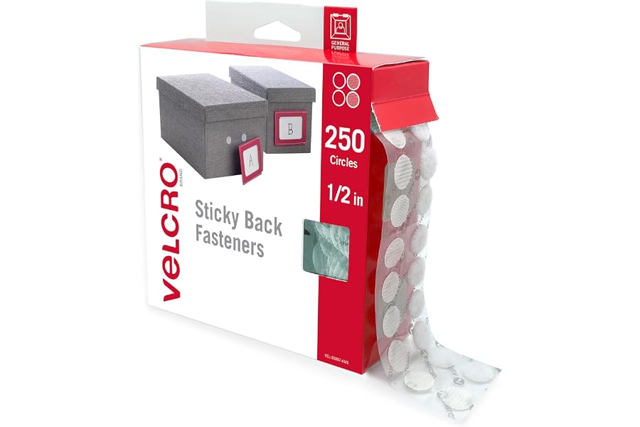 VELCRO Brand Dots with Adhesive, White, Small 1/2 in Circles, 250 Pk