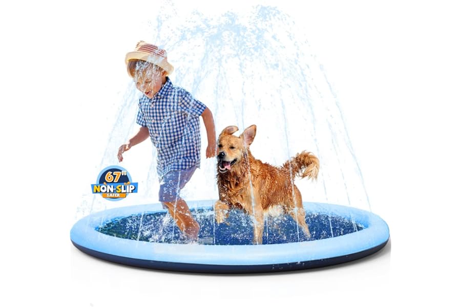 VISTOP 67" Non-Slip Splash Pad for Kids and Dogs, Thickened Sprinkler Pool for Toddlers, Outdoor Backyard Water Toys, Fun Fountain Play Mat for Babies, Children & Pets Blue
