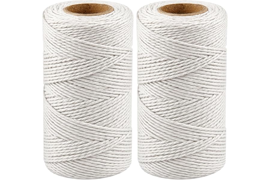 Vaincre 2PCS 328Ft 2MM Natural Cotton Twine String for Kitchen & Crafts | 656 FT, White Safe Butchers & Bakers Cooking Twine,