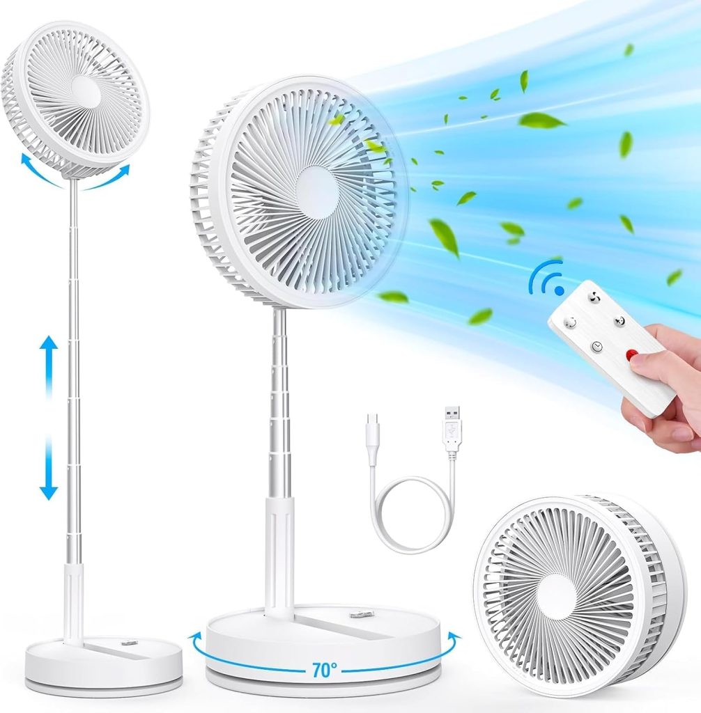 Ventilador de Pie Portátil Plegable Oscilante - 8.6" 8000mAh Bateria Recargable USB C Pequeño Mesa Ventiladores con Control Remoto, Ventoinha Pedestal Silencioso para Hogar Dormir Oficina Viaje