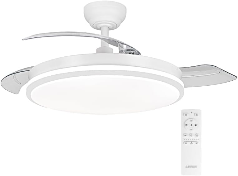 Ventilador de techo con luz con mando 3 aspas, Motor DC 30W+42W Luz LED | temporizador, 6 velocidades, aspas retráctiles, 3 temperaturas de luz, función verano-invierno Silencioso (Blanco puro, 50CM)
