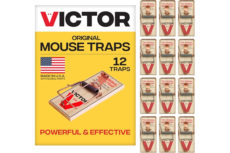 Victor Metal Pedal Mouse Traps, 12-Pack, Reusable Wooden Snap Traps | FSC Certified Wood, Indoor Mice Control Pest Elimination, Rodent Killer Control, Clean & Quick Trapping, Mice Traps for House