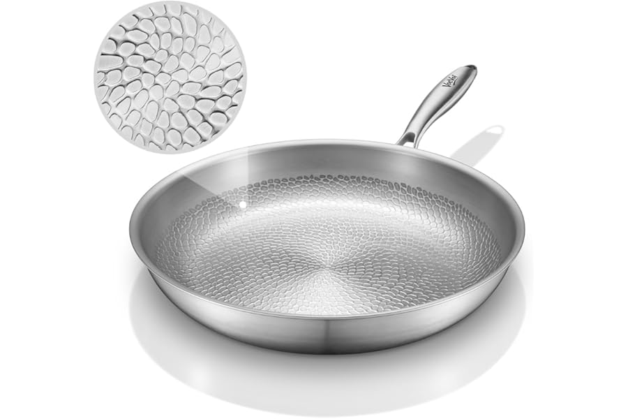 VocVoi Titanium pans for cooking,12" frying pan,butter warmer skillet | Uncoated Hammered Titanium Pro Pan, PFOA/PFAS/PTFE Free Cookware, Induction & Oven-Safe