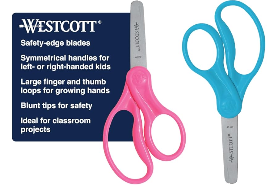 Westcott 5" Hard Handle Kids Scissors, Blunt, Assorted Colors, 2-Pack