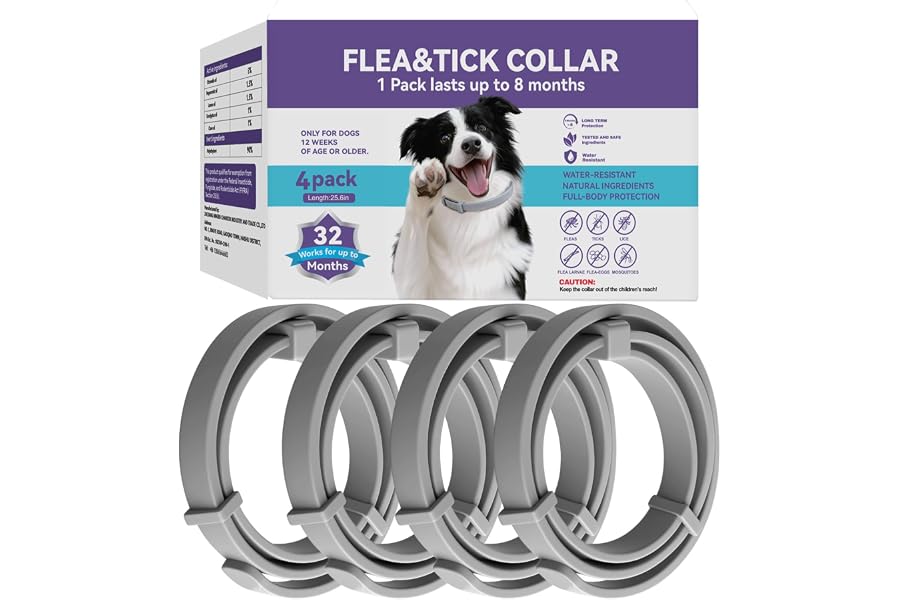Wiiks&Wooks Flea and Tick Collar for Dogs, 4 Packs Flea Collar for Dogs for 32 Months Protection, Waterproof & Adjustable Fle