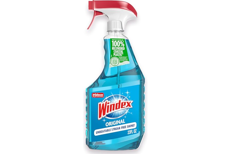 Windex Glass and Window Cleaner Spray Bottle, Packaging Designed to Prevent Leakage and Breaking, Surface Cleaning Spray, Original Blue Scent, 23 Fl Oz