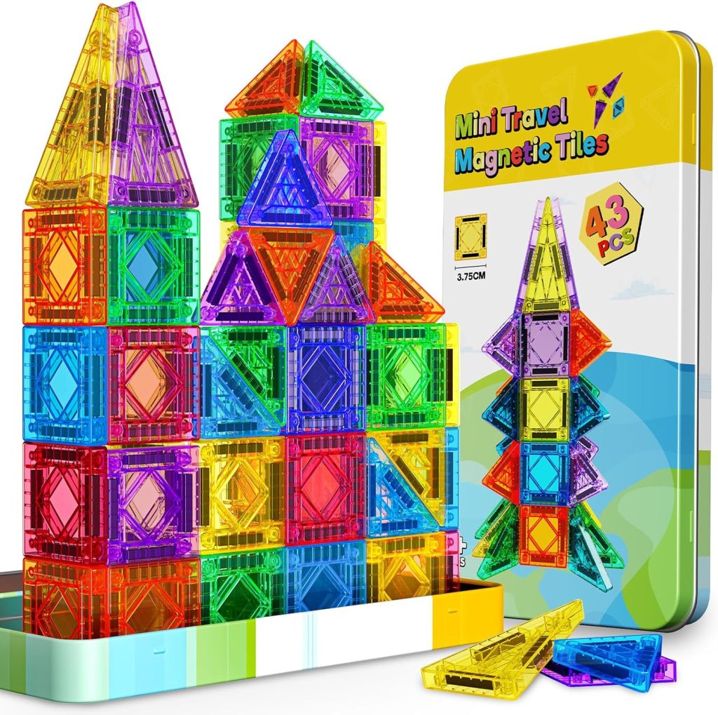 Wootoyz 43 Pièces Construction Magnetique Enfant, Jouet Enfant 3 4 5 6 Ans Jouets de Voyage Cadeau Garcon Fille 3-6 Ans Mini Magnetic Tiles Jeu Enfant 3-6 Ans Tuiles Magnétiques