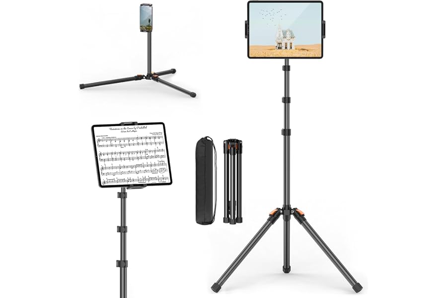XXZU 72in Tablet Floor Stand Tripod, Aluminum Tablet Stand Holder for iPad | Height Adjustable Sheet Music Stand with 360° Ba