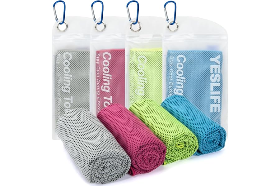 YESLIFE 4 Pack Cooling Towels (40"x12"), Gym Sweat Towels, Cooling Neck Wraps, Soft Breathable Microfiber Towels for Yoga, Running, Sport, Workout, Camping & More (Multicolor)