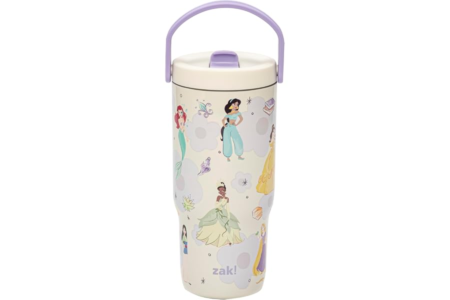 Zak Designs Disney Princess Siply 20oz Leak-Proof Straw Insulated Tumbler | BPA Free, Stainless Steel, Handle, Cupholder Friendly, Dishwasher Safe, Kids Water Bottle For School, Home, Travel, Ariel
