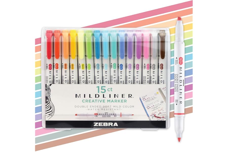 Zebra Pen MILDLINER No Bleed Highlighter, Assorted Colors, Dual Tip, 15-Pk