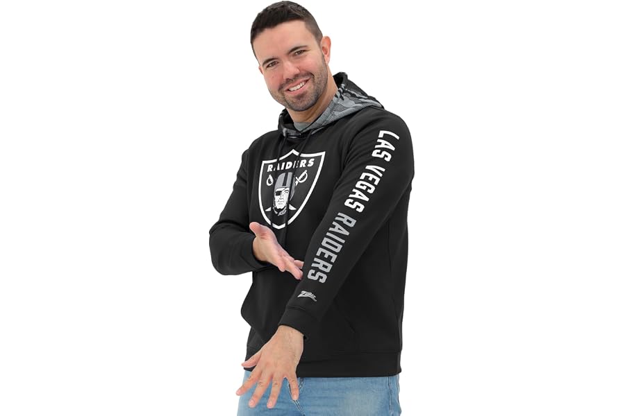 Zubaz NFL Teams Men's Hooded T-Shirt with Accent Sleeves (Small - 5XL) | Official NFL Apparel, Long Sleeve Hooded T-Shirt, Signature Colorful Sleeve Patterns