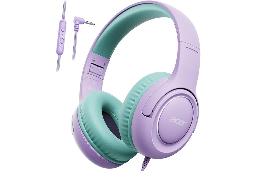 acer Kids Headphones - Over-Ear 85/94dB Volume Limiter, 3.5mm Jack Foldable Stereo Sound Headset for Toddlers Girls Boy Trave
