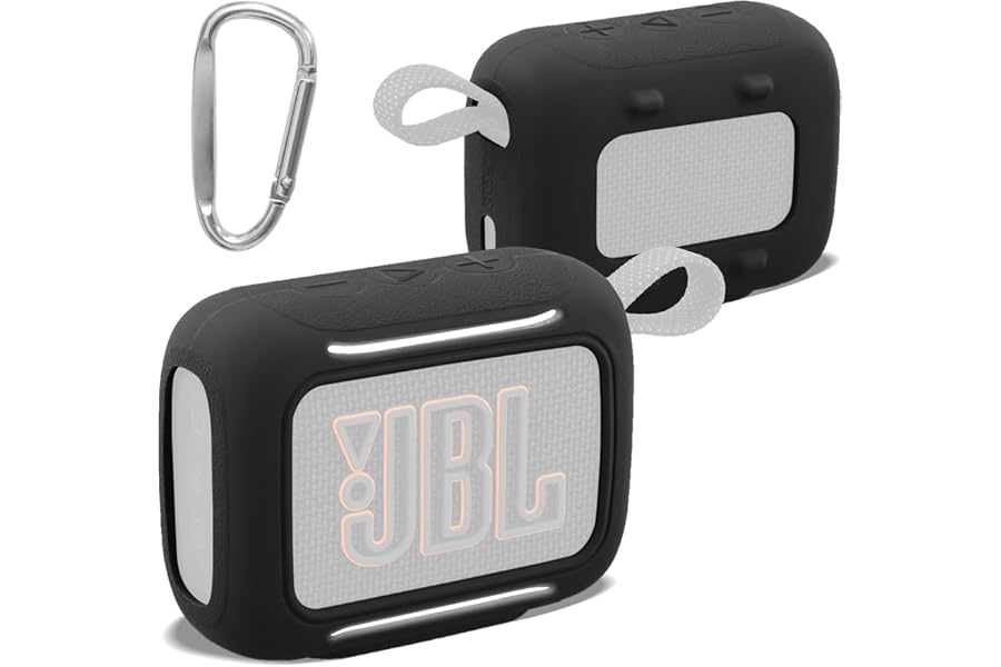 for JBL Go 5 Waterproof Bluetooth Speaker Silicone Cover, Black | Snug Fit, Portable Carabiner Clip, Shock Absorption, Drop Protection, Travel Lightweight Design, Protective Skin Case