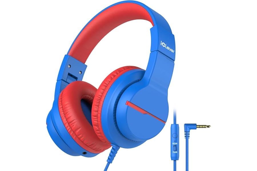 iClever Kids Headphones for School Travel, Safe Volume Limited, HD Mic Stereo Sound Over-Ear Girls Boys Headphones for Kid, FunShare Foldable 3.5mm Wired for iPad Computer, HS19