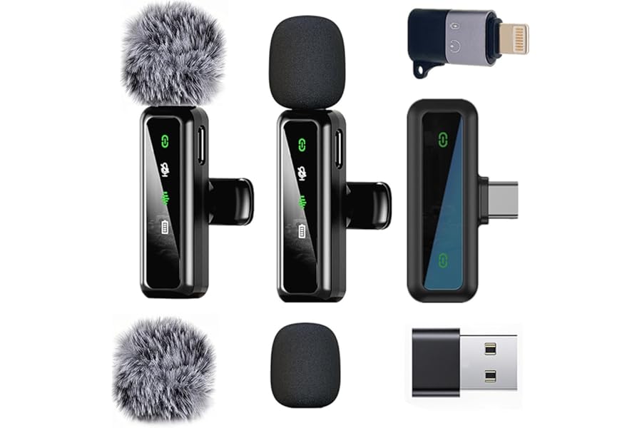 ordele Wireless Lavalier Microphone for iPhone - iPad, Android Phone Computer, Mini Microphone for Live Streaming, Video Recording, Outdoor or Indoor Interviews, YouTube, TikTok, Vlog (Black)
