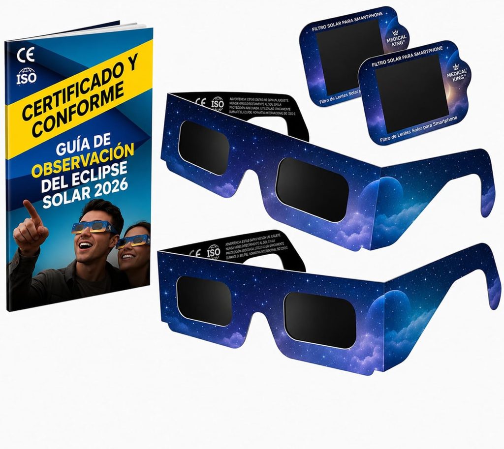 12 Gafas Eclipse Solar Homologadas ISO 12312-2 - Paquete de 6 Con 2 Lentes Fotográficos Para Smartphone Aprobados según la norma ISO, con certificación CE: Gafas para ver eclipses solar 2026