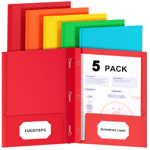 2 Pocket Folders with Prongs, 5 Pack Paper Folders with Pockets and Prongs